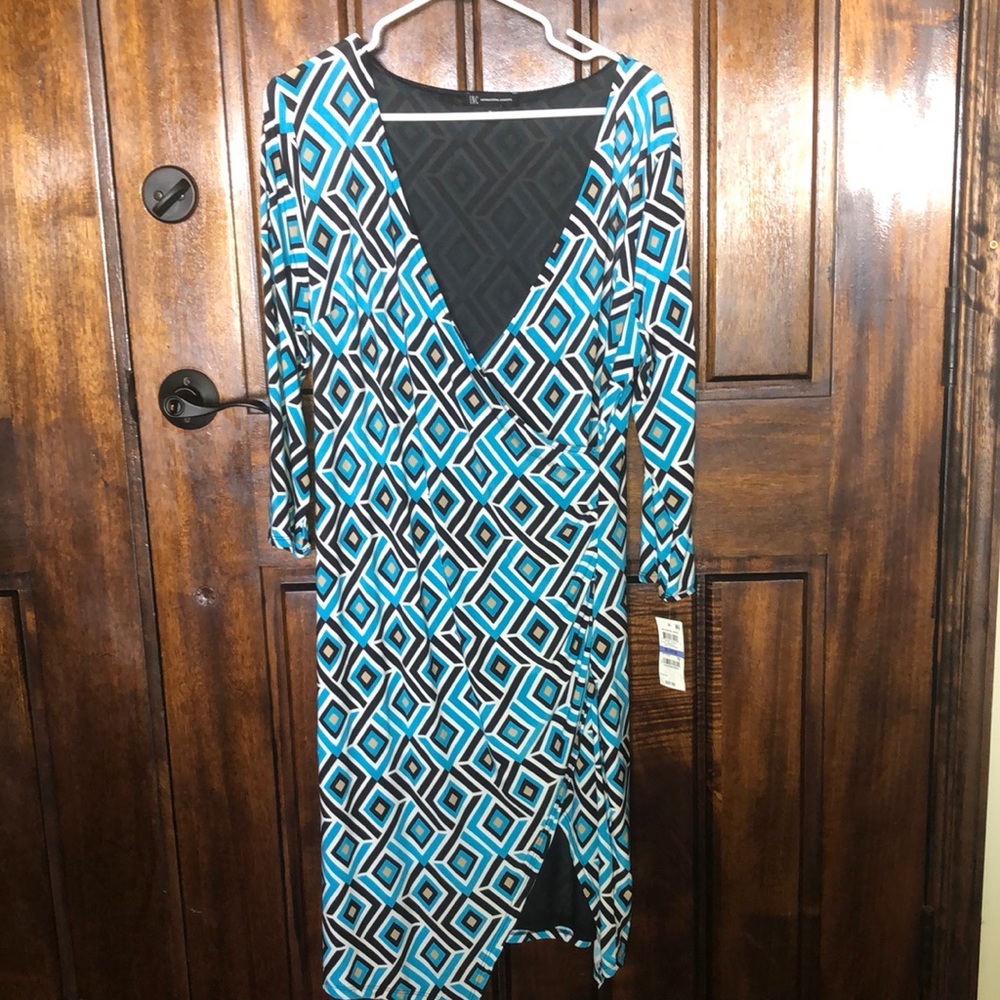 INC Size XL NWT NEW geometric V front dress sexy turquoise black